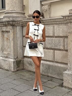 🦋 Bloggers Favorite🦋 Zara Knit Mini Dress With Contrasting Bows